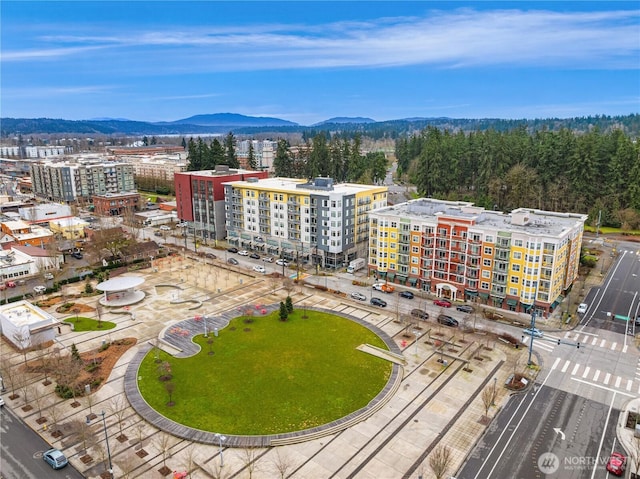 bird's eye view with a mountain view