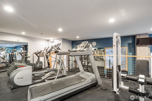 gym with recessed lighting