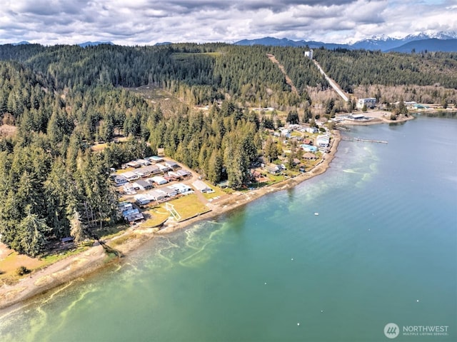 aerial view with a water and mountain view