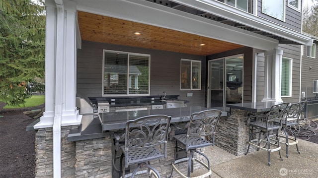 view of patio / terrace featuring outdoor wet bar and area for grilling