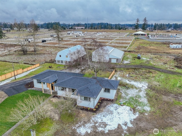 drone / aerial view with a rural view