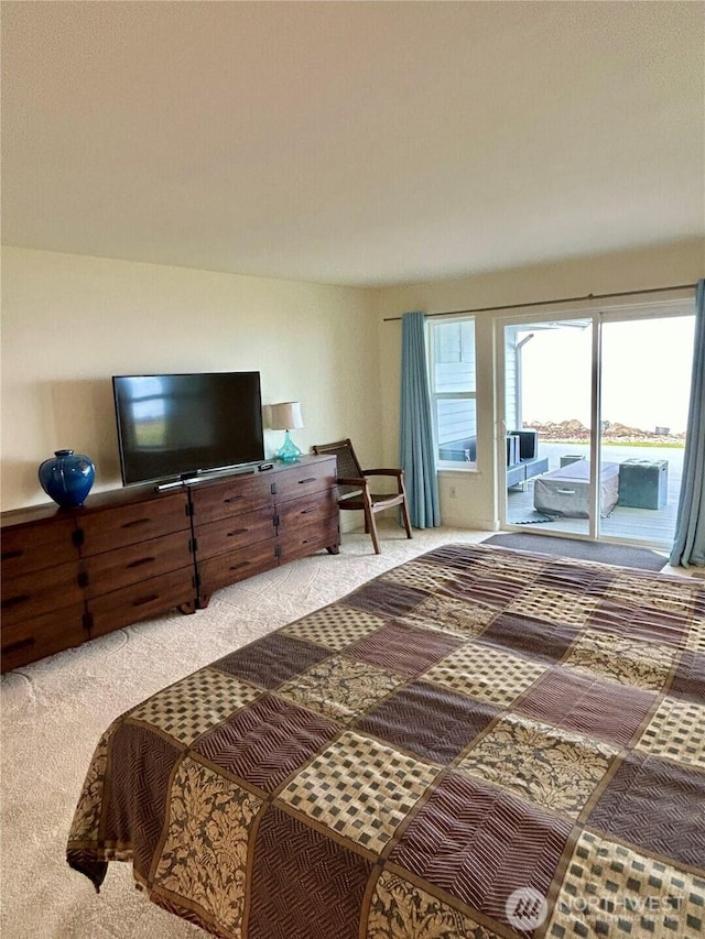 carpeted bedroom with access to exterior