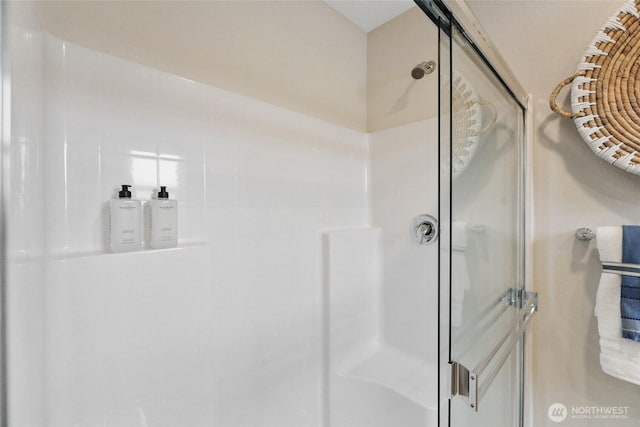 bathroom featuring a shower with shower door