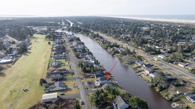 bird's eye view featuring a water view