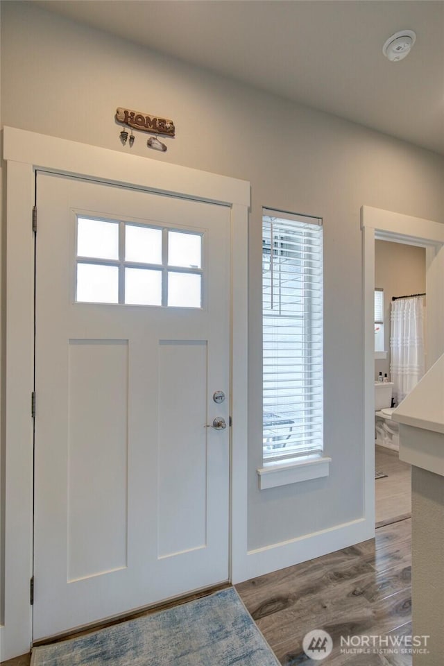 entrance foyer featuring plenty of natural light, baseboards, and wood finished floors