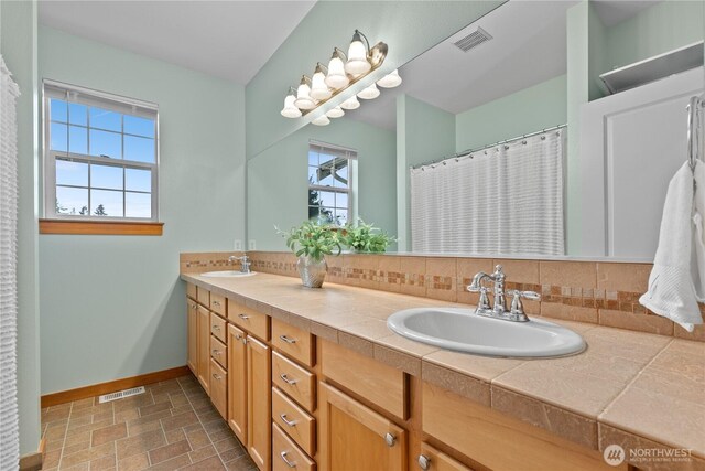 bathroom featuring baseboards, visible vents, and a sink