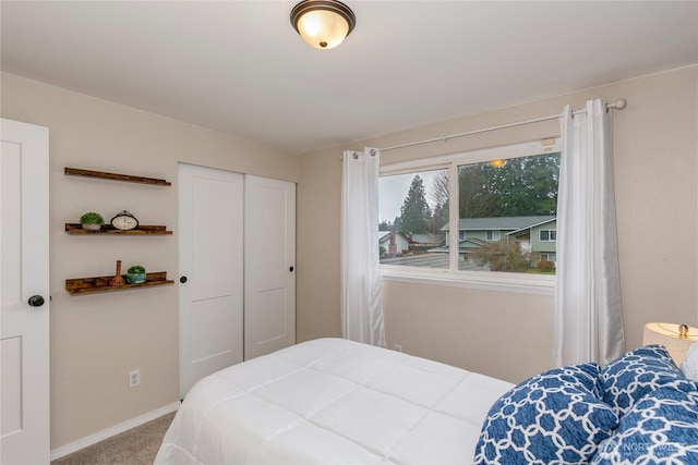 bedroom with carpet and a closet