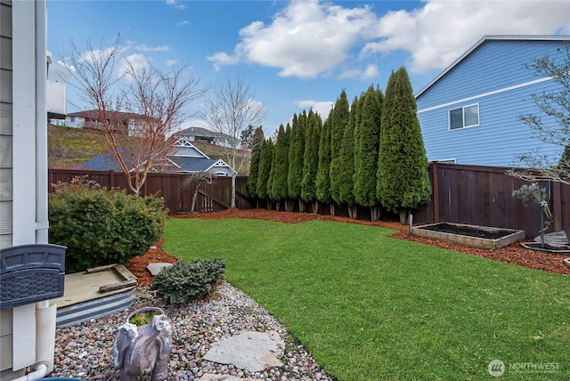 view of yard featuring a fenced backyard