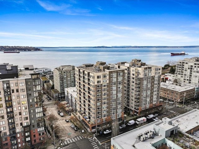 bird's eye view featuring a water view