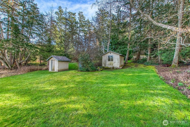 view of yard with a storage unit and an outdoor structure