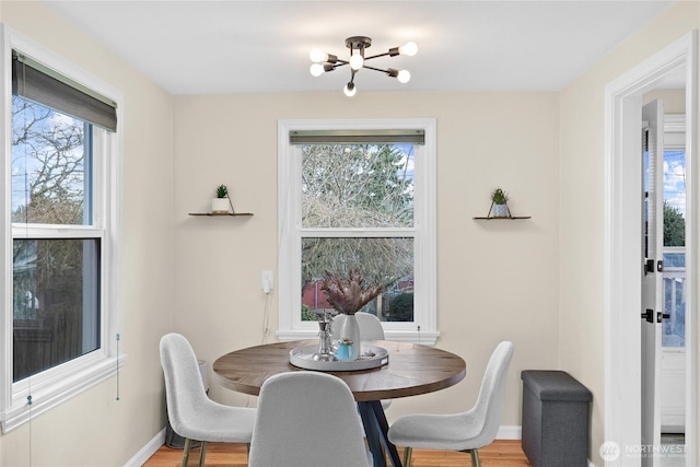 dining space featuring baseboards and wood finished floors