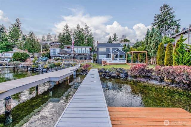 dock area featuring a water view