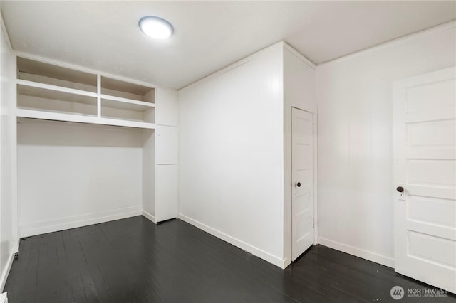 walk in closet featuring dark wood-style floors