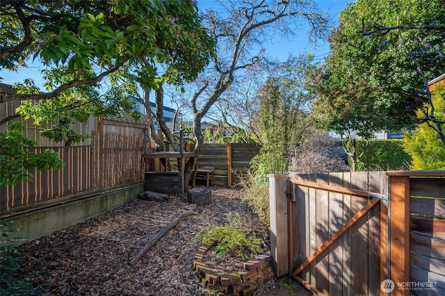 view of yard with a fenced backyard