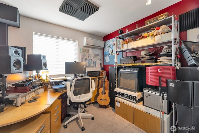 office space featuring carpet floors and a wall mounted AC