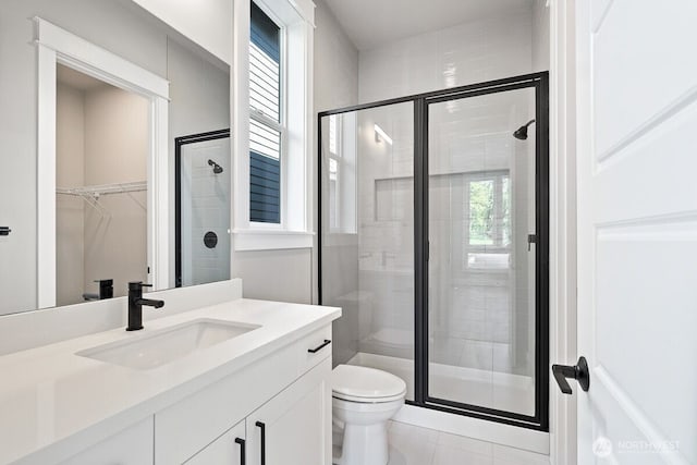 1424 238th St SE, Bothell, WA 98021 - full bath with vanity, a shower stall, toilet, and a wealth of natural light