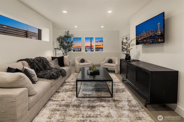 living area with recessed lighting