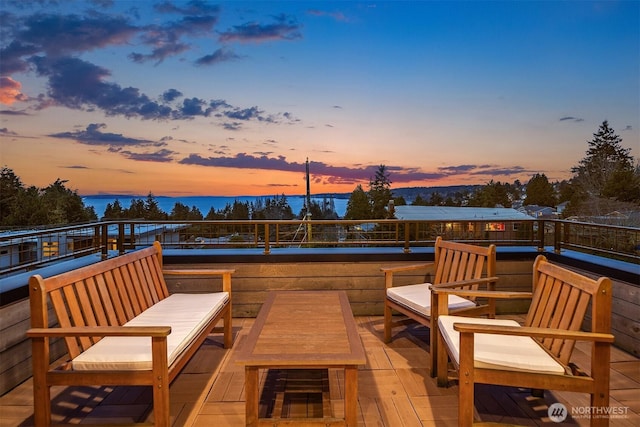 view of patio / terrace featuring a water view