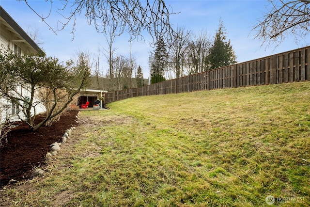 view of yard featuring a fenced backyard