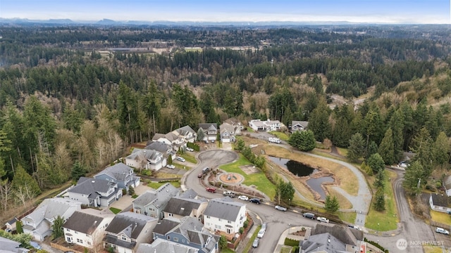 bird's eye view with a forest view and a residential view