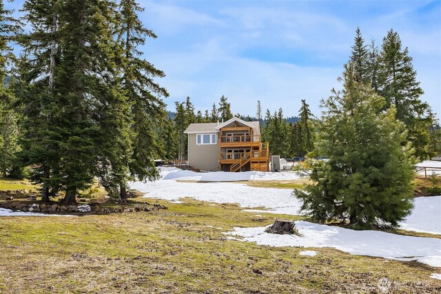 view of snow covered property