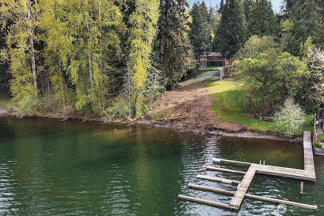 view of dock with a water view