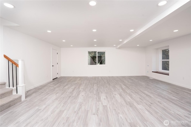 6201 53rd Street Ct W, University Place, WA 98467 - empty room featuring recessed lighting, light wood-type flooring, baseboards, and stairs
