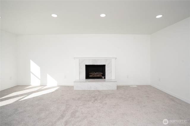 6201 53rd Street Ct W, University Place, WA 98467 - unfurnished living room with recessed lighting, carpet, and a fireplace