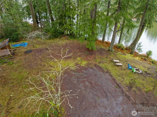 view of yard with a water view