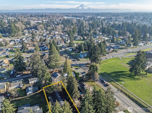 aerial view featuring a residential view and a mountain view