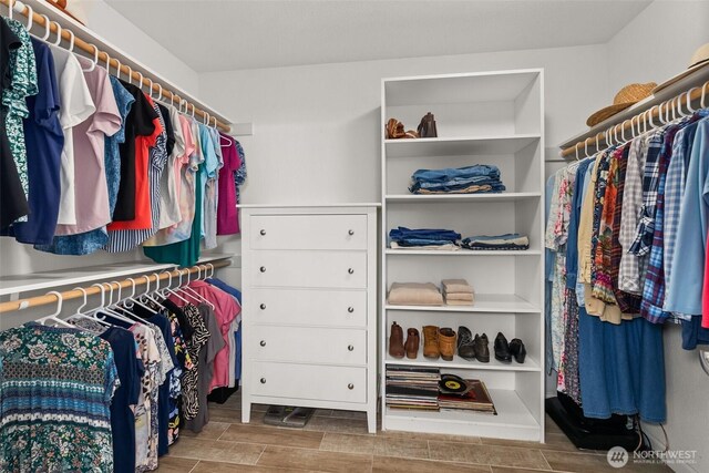 spacious closet with wood tiled floor