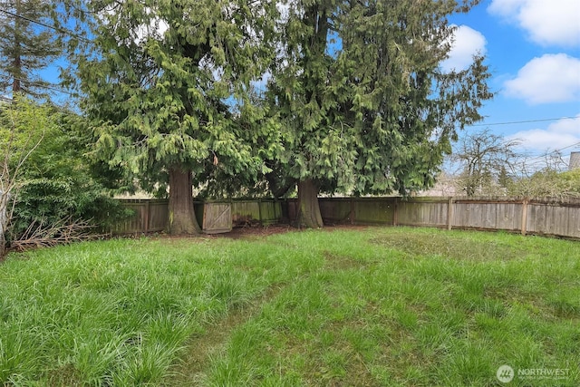 view of yard with a fenced backyard