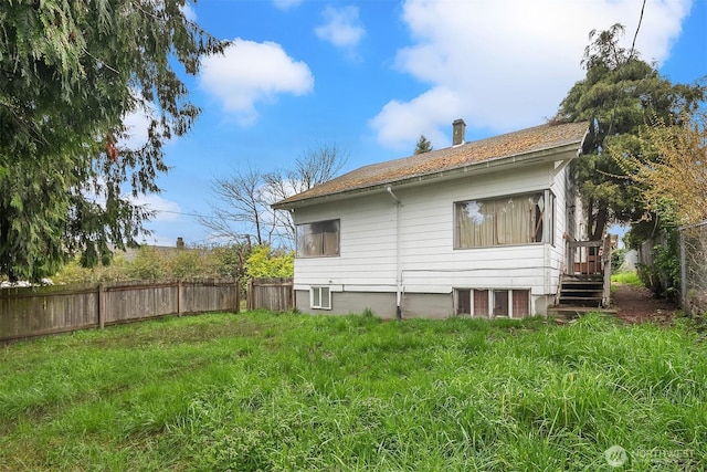 back of property with fence