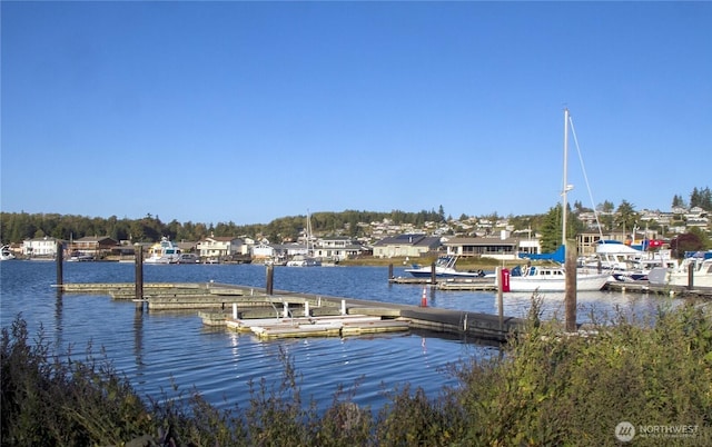 view of dock featuring a water view