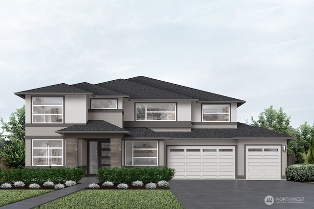 20714 141st St E, Bonney Lake, WA 98391 - prairie-style house with a garage, a shingled roof, and driveway