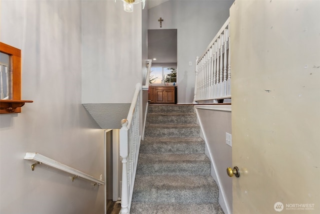 stairway with carpet flooring