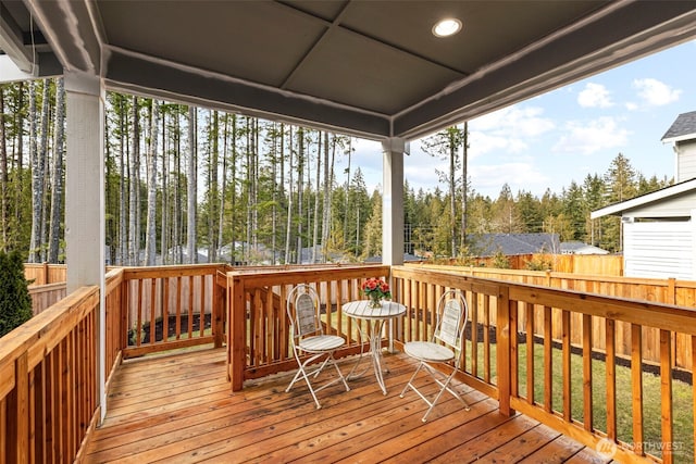 deck featuring a fenced backyard