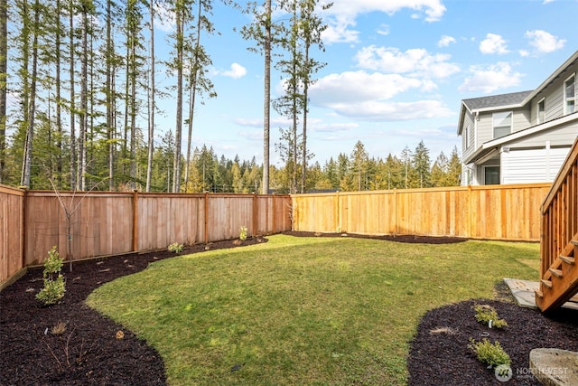 view of yard with a fenced backyard