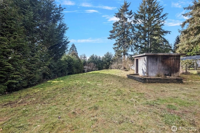 view of yard with an outbuilding and a storage unit