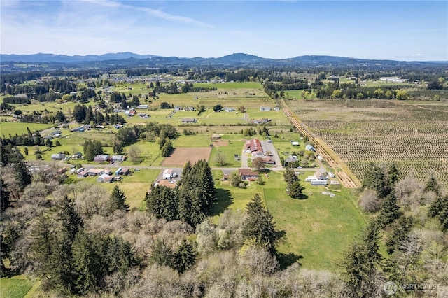 drone / aerial view featuring a rural view and a mountain view