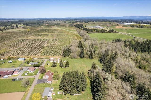 birds eye view of property with a rural view