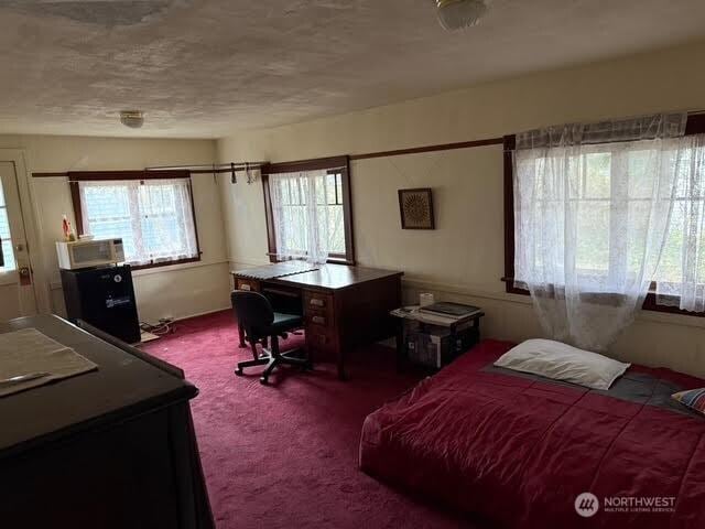 bedroom featuring carpet floors and a textured ceiling