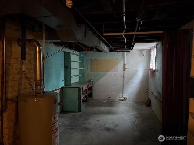 basement featuring water heater