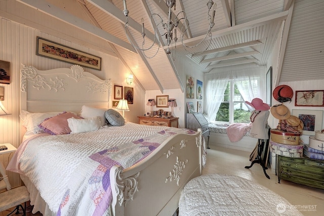 34800 J Pl, Ocean Park, WA 98640 - bedroom with wood walls and lofted ceiling with beams