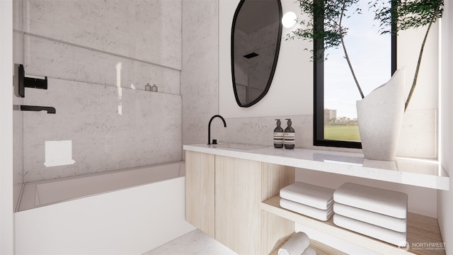 bathroom with double vanity and a sink