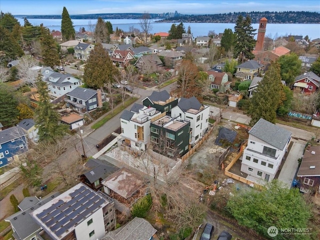 aerial view featuring a water view