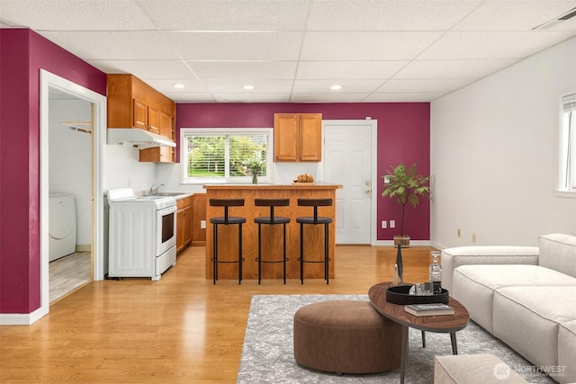 3802 Carpenter St, Mount Vernon, WA 98274 - living room with washer / dryer, a paneled ceiling, light wood-style floors, and recessed lighting