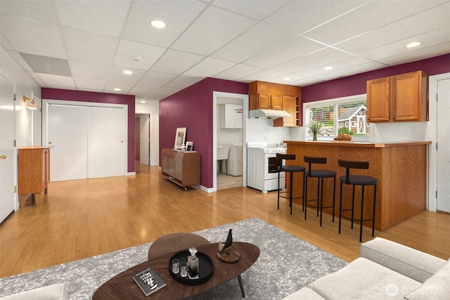 3802 Carpenter St, Mount Vernon, WA 98274 - living area featuring light wood-style flooring, a paneled ceiling, and recessed lighting