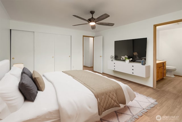 3802 Carpenter St, Mount Vernon, WA 98274 - bedroom with a closet, light wood-style flooring, ensuite bathroom, and a ceiling fan
