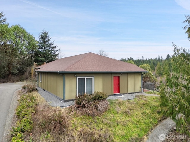 rear view of property with a shingled roof